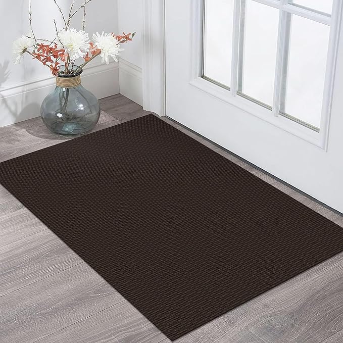 KOZYFLY Washable Area Rug 2x3 Ft Small Entryway Rug Indoor Door Mat Throw Rugs with Rubber Backing, Braided Cotton Floor Carpet for Front Entrance Bathroom Kitchen Foyer, Dark Coffee/Brown