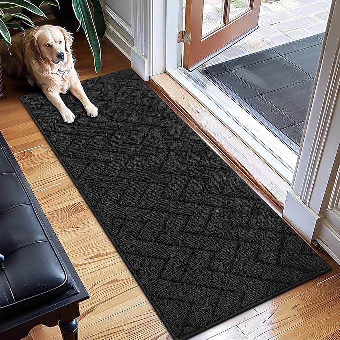 hicorfe Indoor Doormat,Front Back Door Mat Rubber Backing Non Slip Door Mats 20"x59" Absorbent Resist Dirt Entrance Doormat Inside Floor Mats Entryway Washable Low-Profile for Patio,Garden(Charcoal)