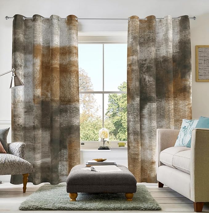 Asuexpect Abstract Curtains for Living Room 2 Panels Abstract Rust Curtain Room Darkening Grommet Window Drapes Modern Decorative Window Treatments for Bedroom, 52x63 Inches, Tan