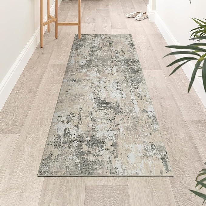 Modern Abstract 2x7 Runner Rug Washable Non Slip Stain Resistant Rug for Hallway Kitchen Bedroom Non Shedding Low Pile Indoor Floor Cover,Grey Yellow