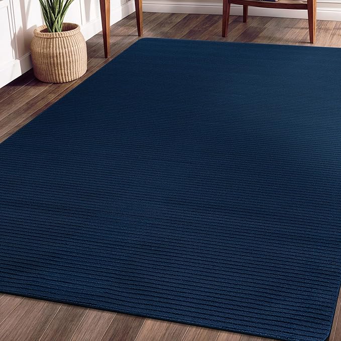 Beverly Rug Non-Slip Modern Rug 4x6 Solid Traditional Rubber Backing Machine Washable Soft Thin Indoor Area Rugs for Living Room Stain Resistant Non Shedding Casual Carpet (4 x 6 Navy Blue)