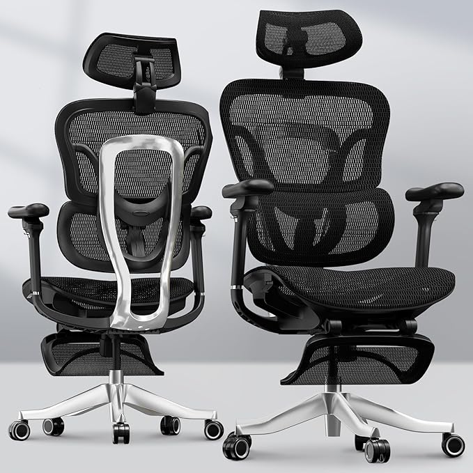 FLEXISPOT ErgoX Max Ergonomic Office Chair with footrest Black - Aluminum Alloy Frame & Base, 661 lb Capacity, 5D Armrests, 4D Adaptive Lumbar & 4D Headrest