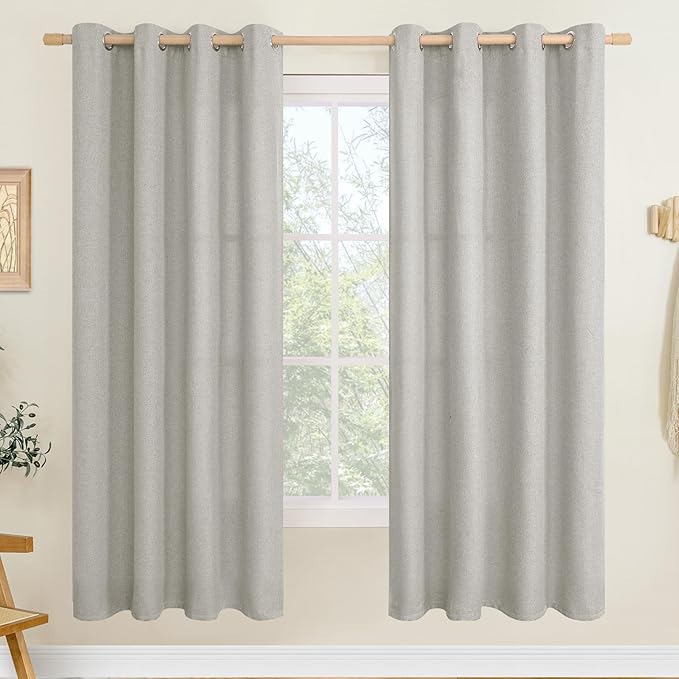 LAMIT Light Grey Linen Curtains for Living Room 78 inch Length, Thick Linen Textured Light Filtering Curtains Grommet Privacy Protected Window Drapes for Bedroom, Set of 2 Panels, 52 x 78 Inch