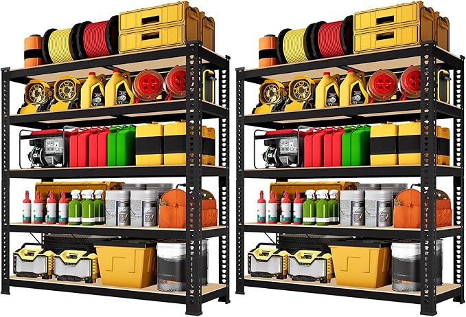 71" H x 35.5" W x 16" D 5-Tier Metal Storage Shelves: Heavy Duty Garage Shelving Adjustable Shelves for Storage - Black Utility Rack Shelf for Pantry, Warehouse, Office, Kitchen, 2PCS