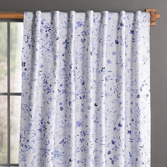 Maison d' Hermine Curtains for Living Room 100% Cotton 108 inch Length Two Panels Light Filtering Curtains for Bedroom Windows with Rod and Loop Pockets Drapes (Summer Blues, 50" W x 108" L)