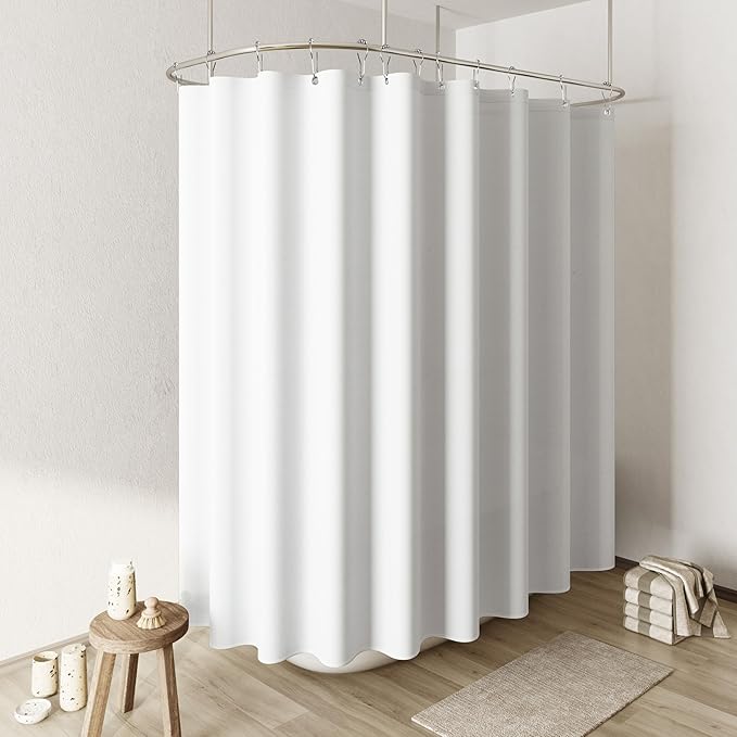 Naturoom Extra Wide White Shower Curtain, Linen Textured Fabric Shower Curtain Set with Hooks, Simple Elegant Modern Farmhouse Country Ultra Thick Bath Curtains for Bathroom, 108x72