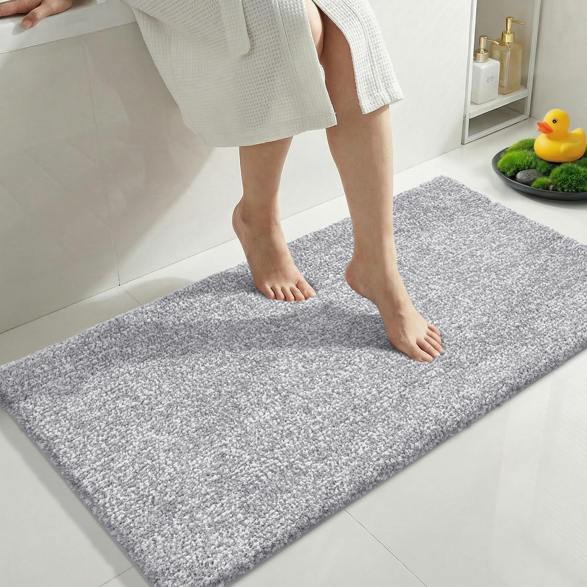 Yimobra Cushioned Anti-Fatigue Long Bathroom Runner Rug, Non Slip Washable Bath Mat, Dense Soft for Double Sink Vanity, Tired Feet Comfort, Absorbent, 44" X 24" (3.7' × 2.0'), Grey and White