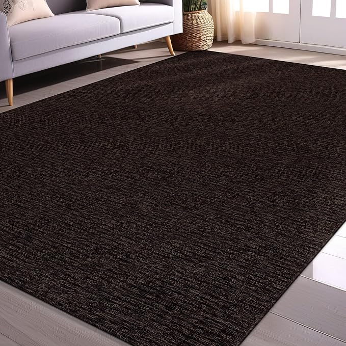 Beverly Rug Non-Slip Modern Rug 3x5 Solid Traditional Rubber Backing Machine Washable Soft Thin Indoor Area Rugs for Living Room Stain Resistant Non Shedding Casual Carpet (3 x 5 Brown)