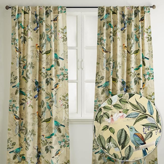 Maison d' Hermine Curtains for Living Room 100% Cotton 96 inch Length Two Panels Light Filtering Curtains for Bedroom Windows with Rod and Loop Pockets Drapes (Solstice Garden Glade, 50" W x 96" L)