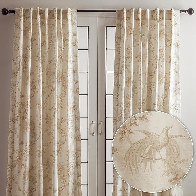 Maison d' Hermine Curtains for Living Room 100% Cotton 84 inch Length Two Panels Light Filtering Toile Curtains for Bedroom Windows with Rod and Loop Pockets Drapes (Paradise Almond, 50" W x 84" L)