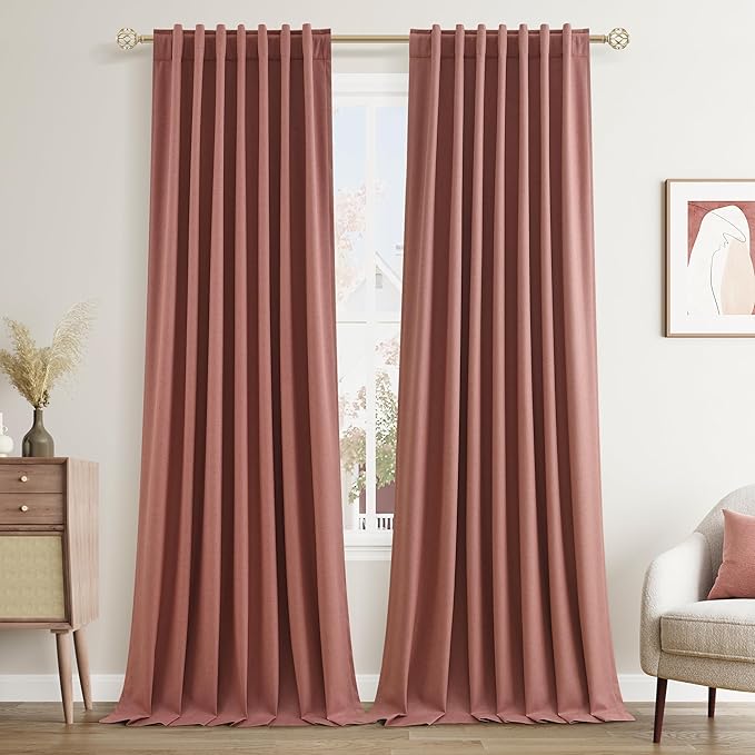 Guken Blackout Curtains 108 Inch Length 2 Panels Set for Living Room Bedroom Back Tab Thermal Insulated 100% Black Out Linen Drapes Room Darkening Window Curtains 108 Inches Long,Dusty Rose