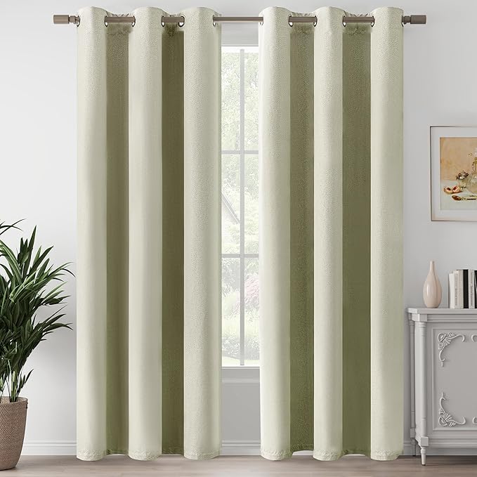 100% Blackout Beige Linen Curtains 84 Inch Length 2 Panels for Bedroom Living Room, Heat Blocking Thermal Insulated Anti-Rust Grommet Window Drapes, Beige, W37 x L84, 2 Panels
