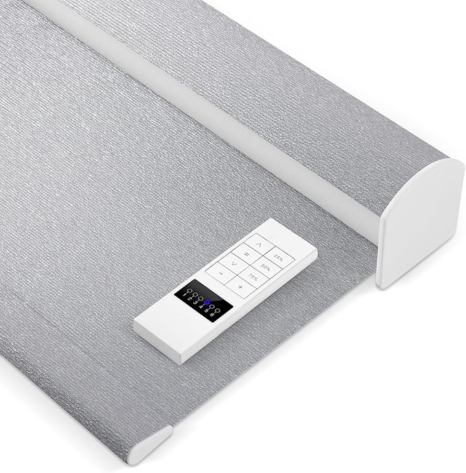 Zshine Motorized Blackout Window Blinds Customize Width (23-95 Inches) Remote Control Wireless and Rechargeable Roller Shades Blinds for Windows, Home, Office, Hotel, Club, Restaurant(82141G)