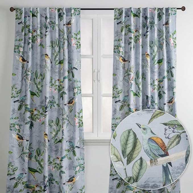 Maison d' Hermine Curtains for Living Room 100% Cotton 108 inch Length Two Panels Light Filtering Curtains for Bedroom Windows with Rod and Loop Pockets Drapes (Solstice Fair Blue, 50" W x 108" L)