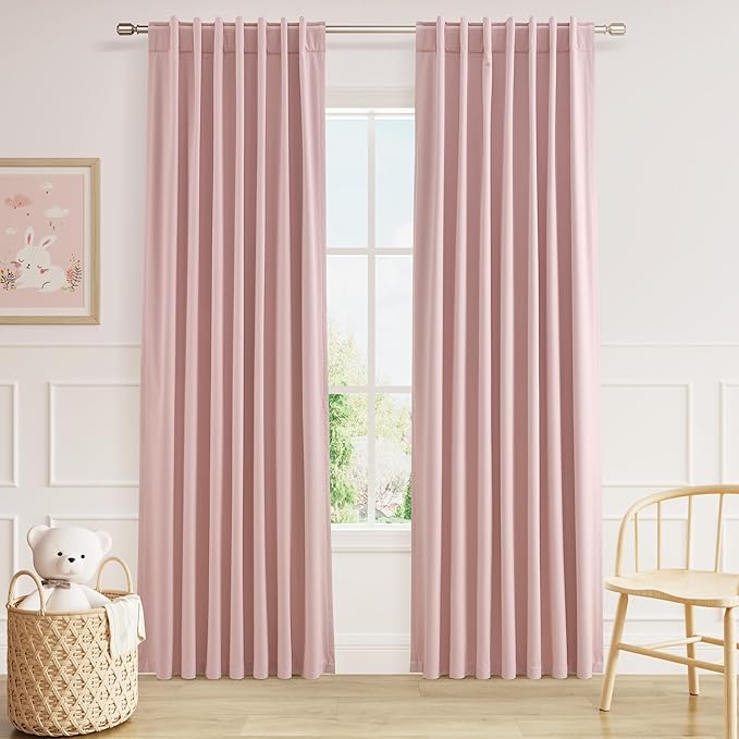 Guken Blackout Curtains 80 Inch Length 2 Panels Set for Living Room Bedroom Back Tab Thermal Insulated 100% Black Out Linen Drapes Room Darkening Window Curtains 80 Inches Long,Pink