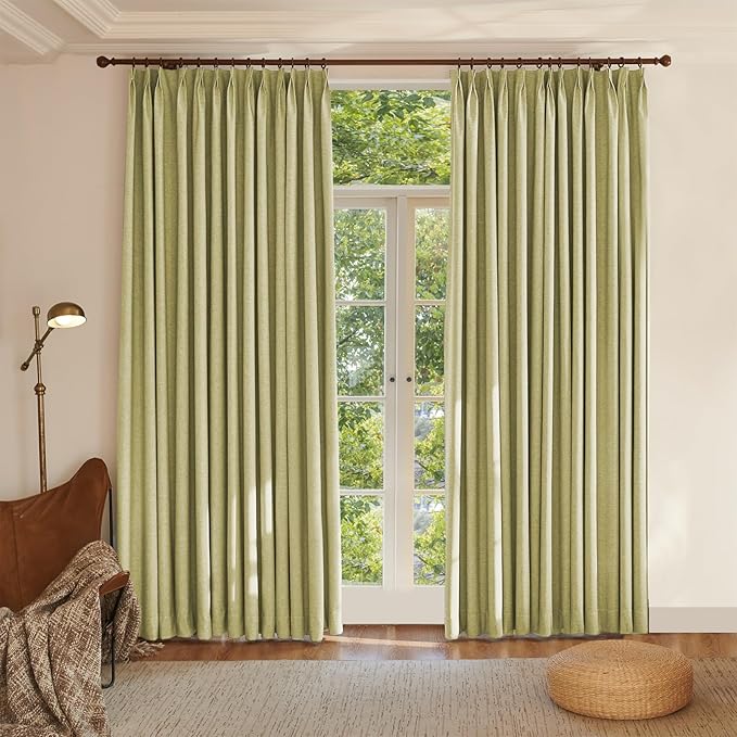 Textured Linen Pencil Pleats 100% Blackout Curtains for Bedroom/Living Room Blackout Curtains 63 Inches Long, Energy Saving Window Treatment Curtains,26Wx63Lx2,Lemon