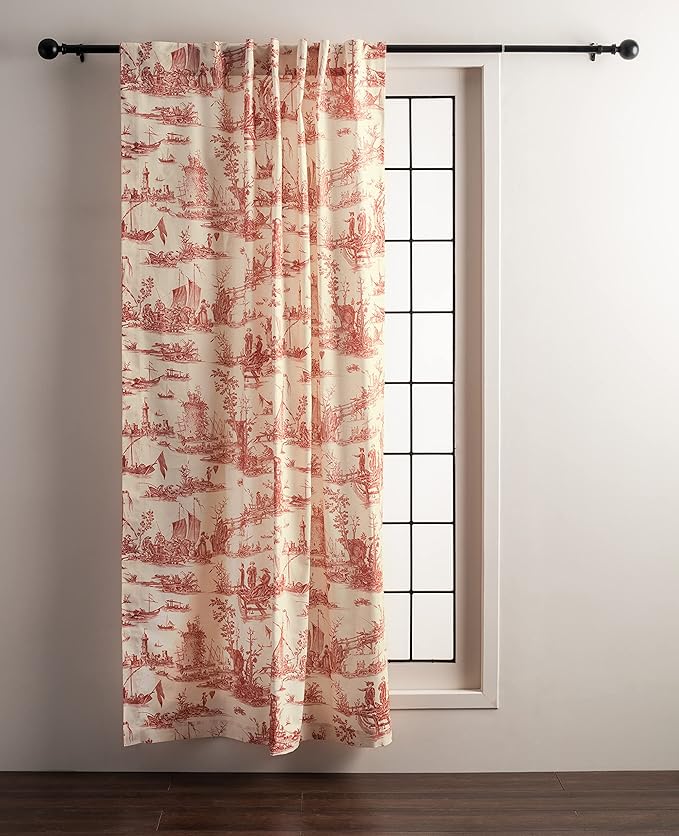 Maison d' Hermine Curtains for Living Room 100% Cotton 108 inch Length One Panel Light Filtering Toile Curtains for Bedroom Windows with Rod and Loop Pockets Drapes (Calais Cardinal, 50" W x 108" L)