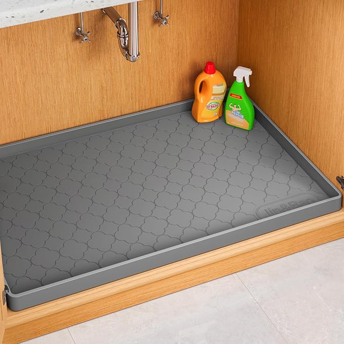 Jin&Bao Waterproof Under Sink Mat 25" x 22", Thick Silicone Mat Cabinet Protector for Kitchen and Bathroom, Shelf Liner, Home Organizer and Storage, Multipurpose Tray for Gadgets and Essentials