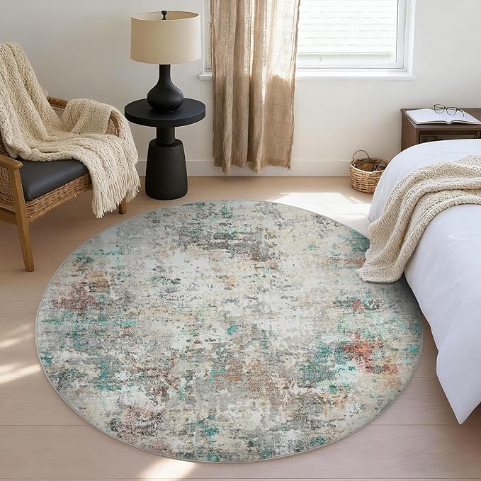 Modern Abstract 4x4 Round Area Rug Non Slip Non Shedding Rug Low Pile Stain Resistant for Bedroom Living Room Office Dining Room,Colorful
