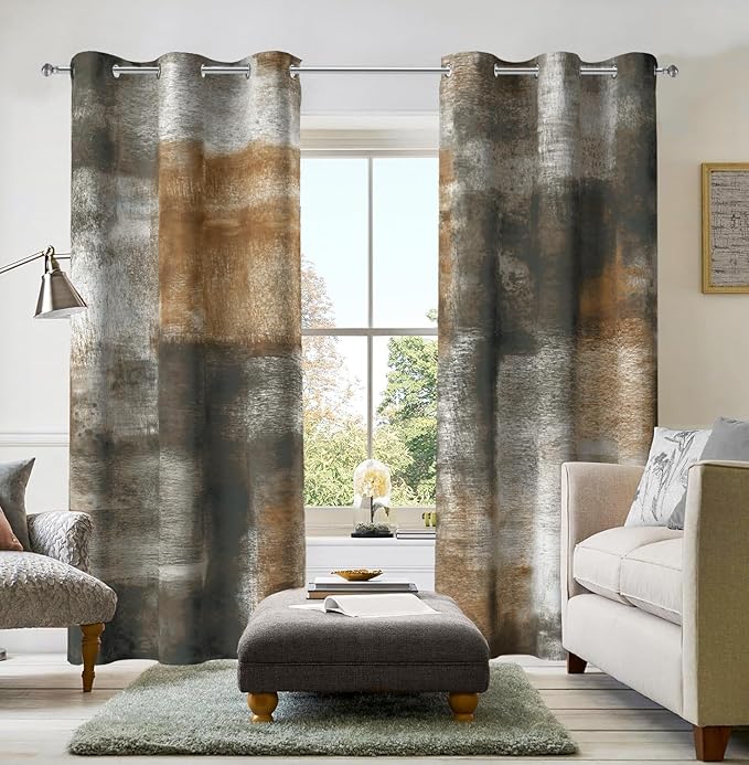 Asuexpect Abstract Curtains for Living Room 2 Panels Abstract Rust Curtain Room Darkening Grommet Window Drapes Modern Decorative Window Treatments for Bedroom, 42x72 Inches, Tan