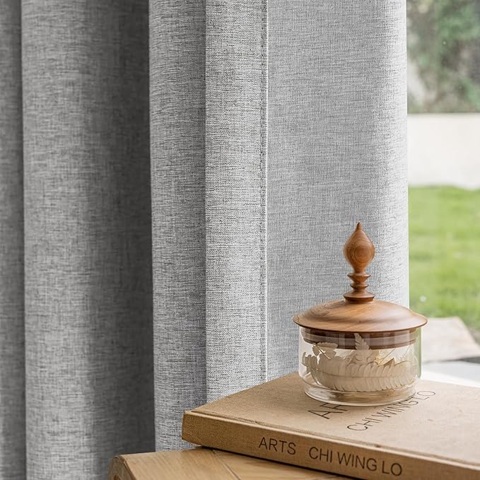 Textured Linen Pinch Pleated 100% Blackout Curtains for Bedroom/Living Room Blackout Curtains 102 Inches Long, Energy Saving Window Treatment Curtains,100Wx102Lx2,Grey