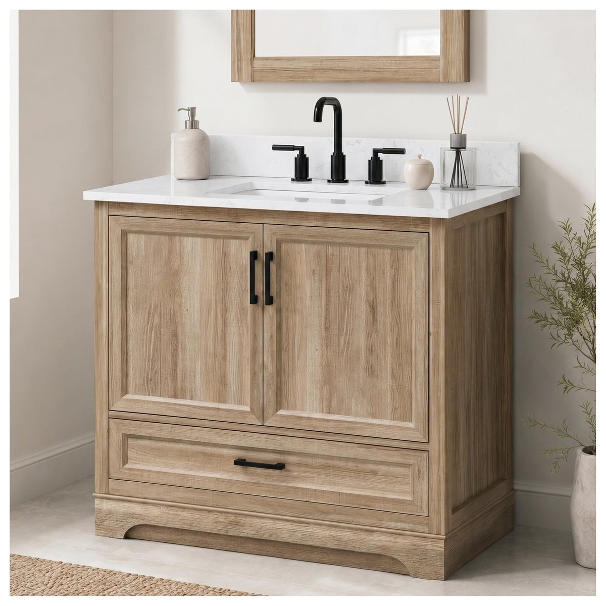 TILE & TOP 36 Inch Bathroom Vanity with Sink Countertop Drawers Cabinet