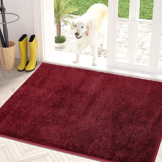 PURRUGS Dirt Trapping Door Mat 34" x 59", Non-Slip Machine Washable Entry Rug, Shoe Scraper, Dog Doormat, Super Absorbent Welcome Mat for Front & Back Door, Muddy Shoes & Paws, Burgundy Red