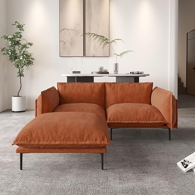 WJShome Modular Velvet Sectional Sofa with Chaise, 74" Modern L-Shaped Couch for Living Room, 3-Seater Sofa with Removable Cushions and 8" High Metal Legs, Easy to Clean, Terracotta