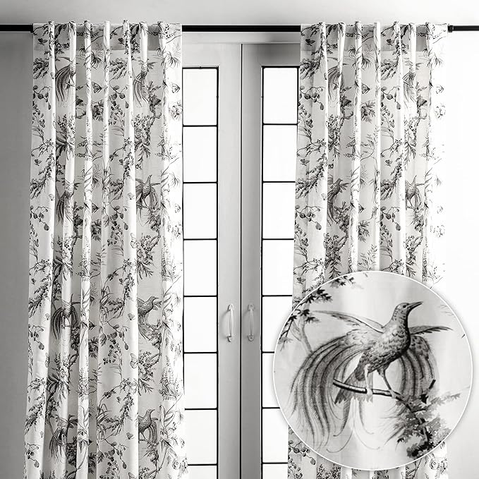 Maison d' Hermine Curtains for living room 100% Cotton 96 inch length Two Panels Light Filtering Toile Curtains for Bedroom Windows with rod and loop Pockets Drapes (Paradise Mid Night, 50"W x 96"L)