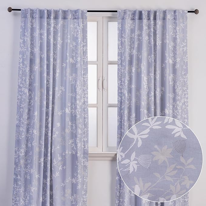Maison d' Hermine Curtains for Living Room 100% Cotton 108 inch Length Two Panels Light Filtering Curtains for Bedroom Windows with Rod and Loop Pockets Drapes (Louxor Blue, 50" W x 108" L)