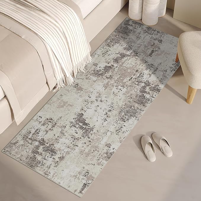 Modern Abstract 2x7 Runner Rug Washable Non Slip Stain Resistant Rug for Hallway Kitchen Bedroom Non Shedding Low Pile Indoor Floor Cover,Brown Grey