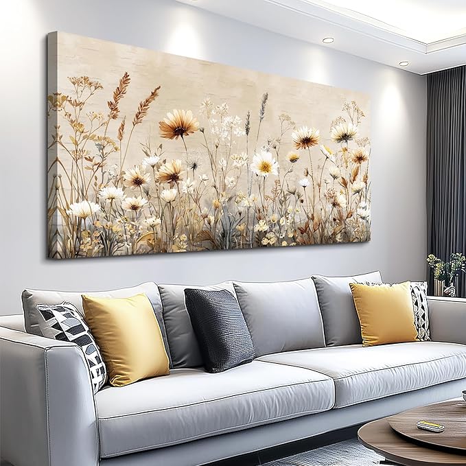 XIGUANGART Large Wall Art for Living Room Floral Wall Decor Wildflowers Pictures Modern Farmhouse Painting Canvas Art Prints Flowers Vintage Artwork For Bedroom Office Framed Home Aesthetics 30"X60"