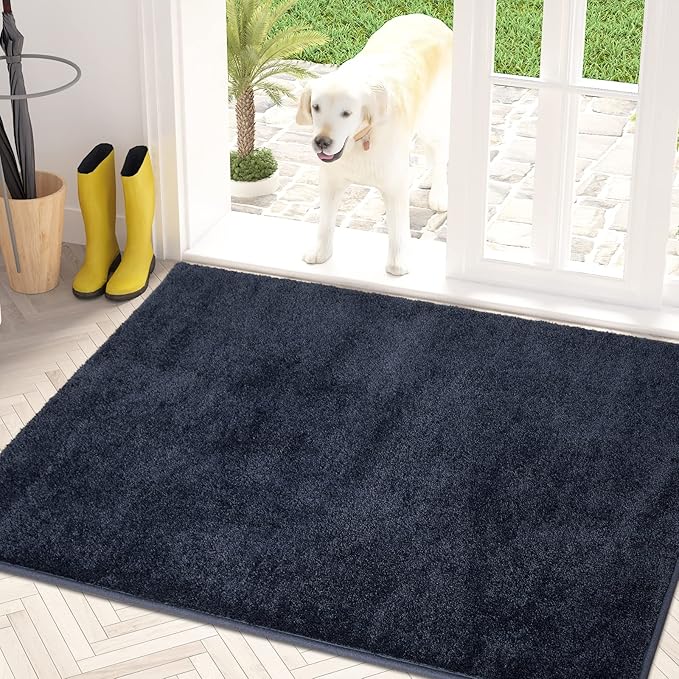 PURRUGS Dirt Trapping Door Mat 31.5" x 47", Non-Slip Machine Washable Entry Rug, Shoe Scraper, Dog Doormat, Super Absorbent Welcome Mat for Front & Back Door, Muddy Shoes & Paws, Navy Blue