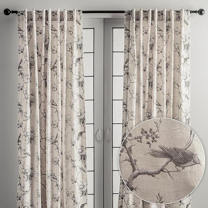 Maison d' Hermine Curtains for Living Room 100% Cotton 96 inch Length Two Panels Light Filtering Curtains for Bedroom Windows with Rod and Loop Pockets Drapes (Turin, 50" W x 96" L)