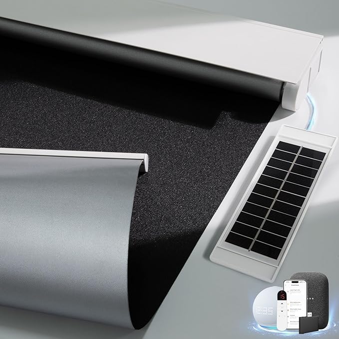 Motorized Blinds with Remote, Smart Blinds with Solar Panel, Thermal Blackout Electric Blinds, Automatic Blinds for Windows Compatible with Alexa, Black-31 x72