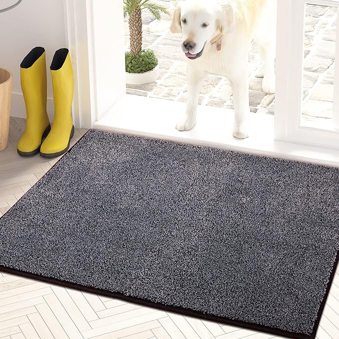PURRUGS Dirt Trapping Door Mat 24" x 35.5", Non-Slip Machine Washable Entry Rug, Shoe Scraper, Dog Doormat, Super Absorbent Welcome Mat for Front & Back Door, Muddy Shoes & Paws, Bluish Grey-Black