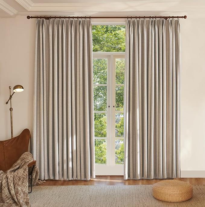 Textured Linen Pinch Pleated 100% Blackout Curtains for Bedroom/Living Room Blackout Curtains 54 Inches Long, Energy Saving Window Treatment Curtains,26Wx54Lx2,Sand Beige