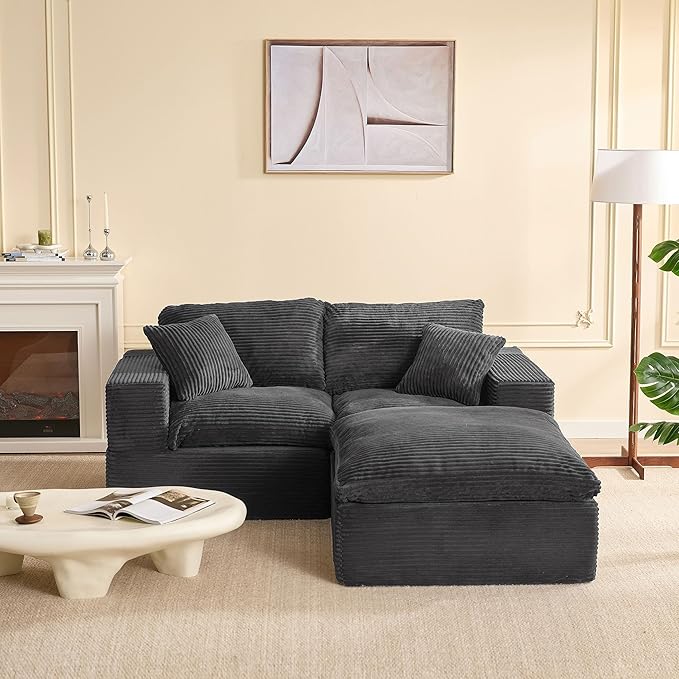 74.8” Cloud Couch, Modular Loveseat Sofa, Convertible Sofas Bed, Deep Seat Sofa, Cozy Sofa for Living Room, Office and Bedroom, L Shaped Cozy Sofa Furniture Set, Corduroy, Gray
