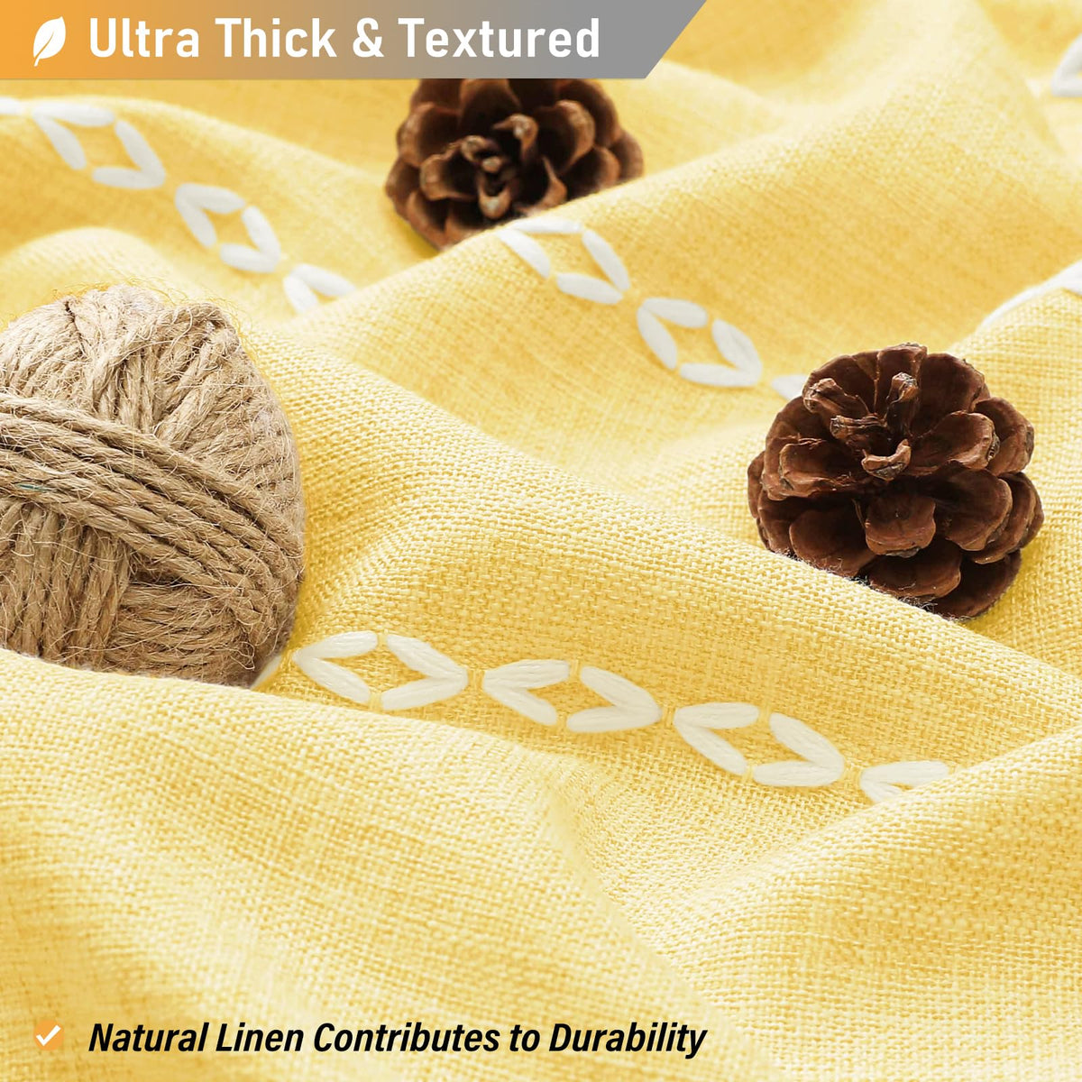 BTTN 72x78 Long Boho Farmhouse Linen Heavy Duty Shower Curtain Set, Yellow