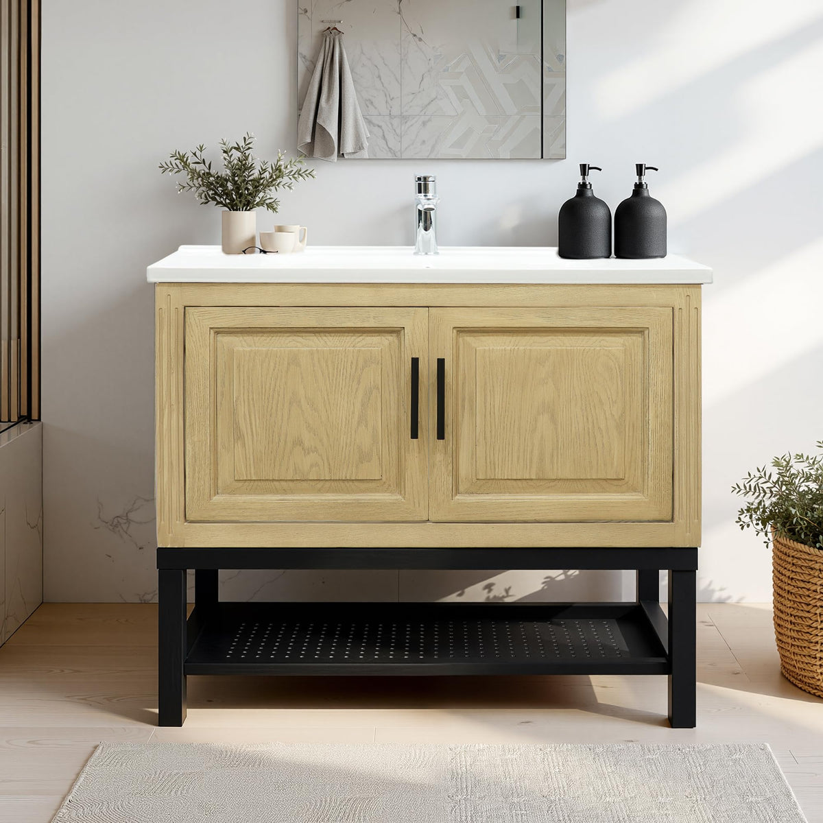 VILLABROT 36" Bathroom Vanity with Sink, Nature Wood