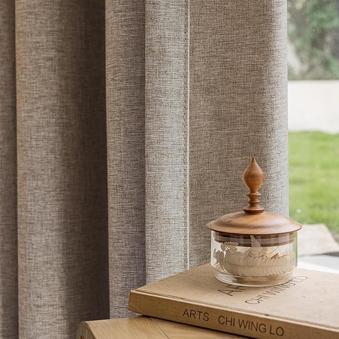 Textured Linen Double Pleated 100% Blackout Curtains for Bedroom/Living Room Blackout Curtains 96 Inches Long, Energy Saving Window Treatment Curtains,100Wx96Lx2, Rust Brown