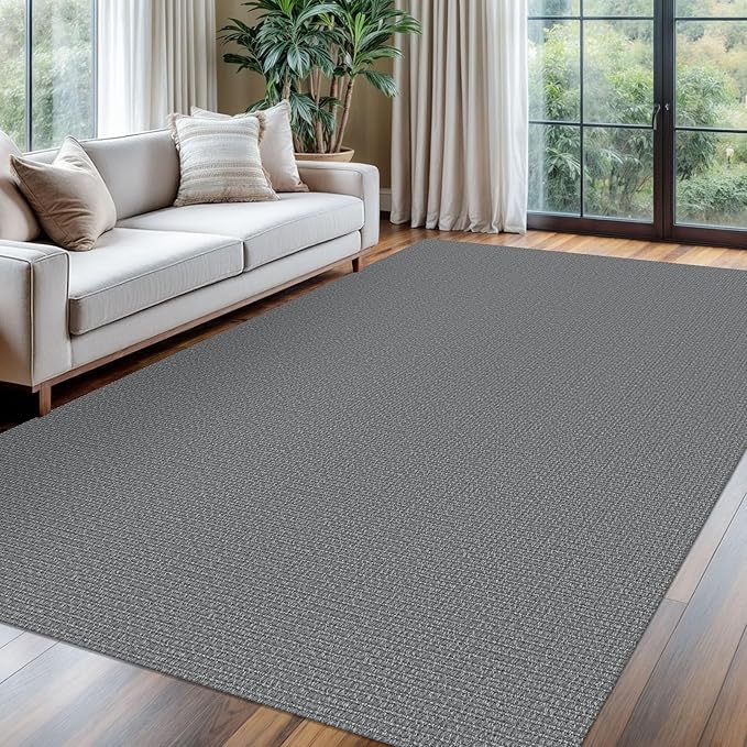 KOZYFLY Washable Area Rug for Living Room 6x9 Ft Non Slip Rubber Backed Bedroom Rug Braided Cotton Dining Room Rug, Large Floor Carpet for Living Room Dining Room, Grey
