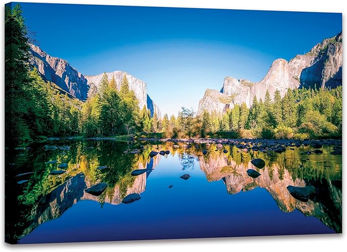 SKASNFAI Yosemite National Park Canvas Wall Art Forest Artwork Blue Lake Picture Prints Framed Home Decor for Bedroom Living Room (20x30 inch)