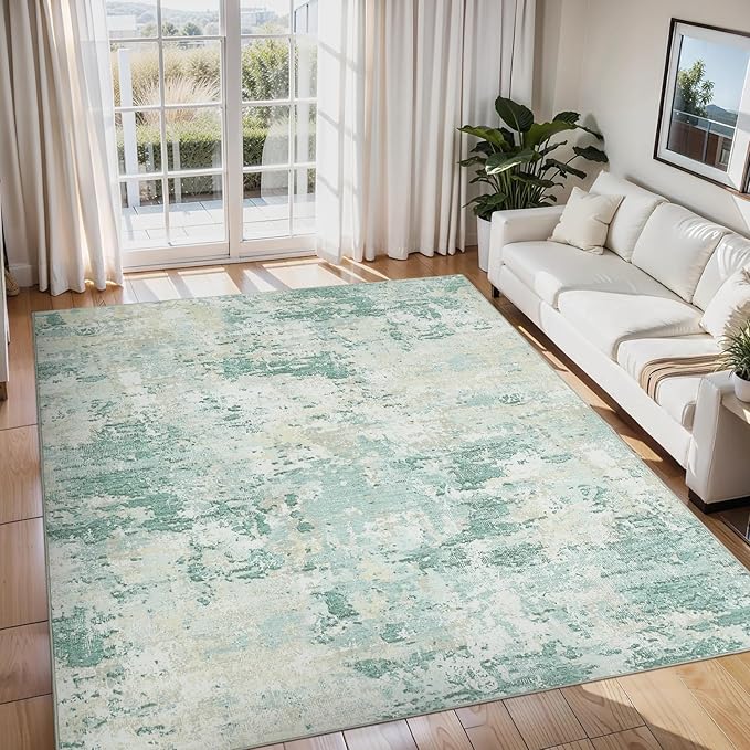 Modern Abstract Area Rug 10x13 Non Slip Non Shedding Rug Low Pile Stain Resistant for Bedroom Living Room,Green