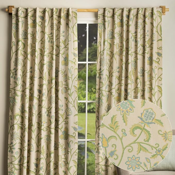 Maison d' Hermine Curtains for Living Room 100% Cotton 96 inch Length Two Panels Light Filtering Curtains for Bedroom Windows with Rod and Loop Pockets Drapes (Artisan Love Mint, 50" W x 96" L)