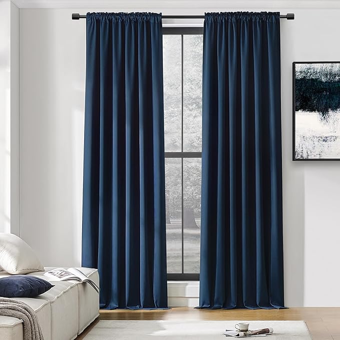 DONREN Blue Curtains 96 Inch Length Thermal Insulated Room Darkening Blackout Curtains for Bedroom,Set of 2 Panels