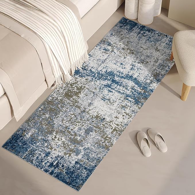 Modern Abstract Runner Rug 2x5 Washable Non Slip Stain Resistant Rug for Bedroom Living Room Non Shedding Low Pile Indoor Floor Cover,Navy