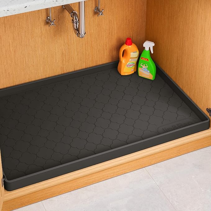 Jin&Bao Waterproof Under Sink Mat 19" x 19", Thick Silicone Mat Cabinet Protector for Kitchen and Bathroom, Shelf Liner, Home Organizer and Storage, Multipurpose Tray for Gadgets and Essentials