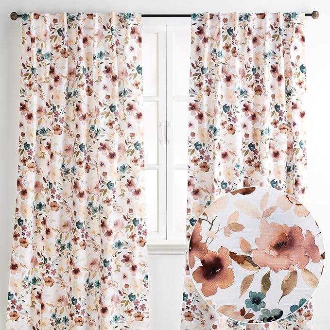 Maison d' Hermine Curtains for Living Room 100% Cotton 96 inch Length Two Panels Light Filtering Curtains for Bedroom Windows with Rod and Loop Pockets Drapes (Blossom Florie, 50" W x 96" L)
