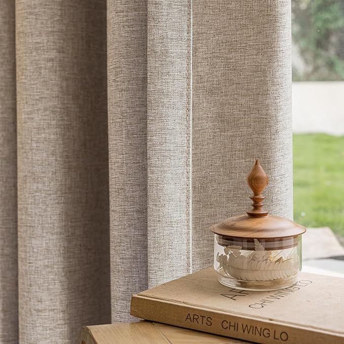 Textured Linen Pinch Pleated 100% Blackout Curtains for Bedroom/Living Room Blackout Curtains 102 Inches Long, Energy Saving Window Treatment Curtains,84Wx102Lx2,Sand Beige